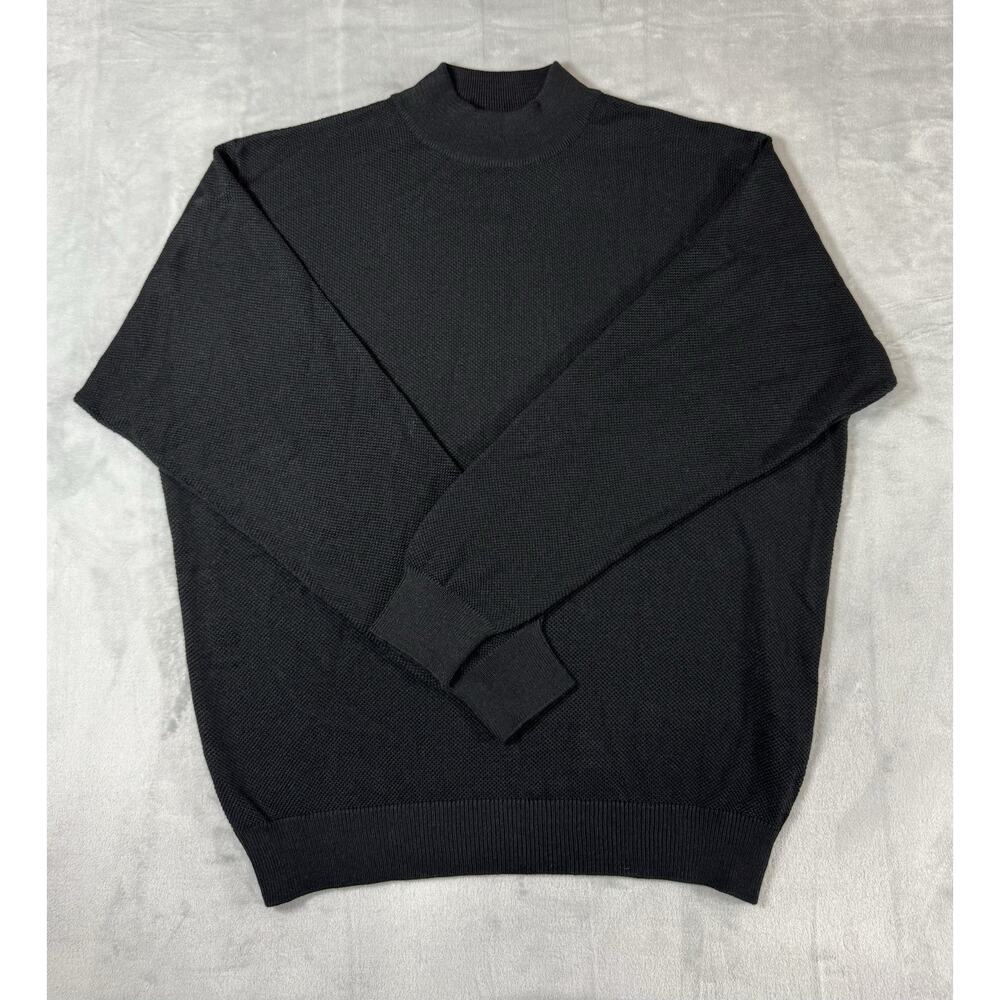 Hart Shaffner Marx Black Wool Silk Blend Men’s Large Mock Sweater Made In Italy